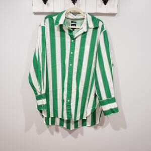 GAP Green White Oversized Stripe Button Down Shirt Large